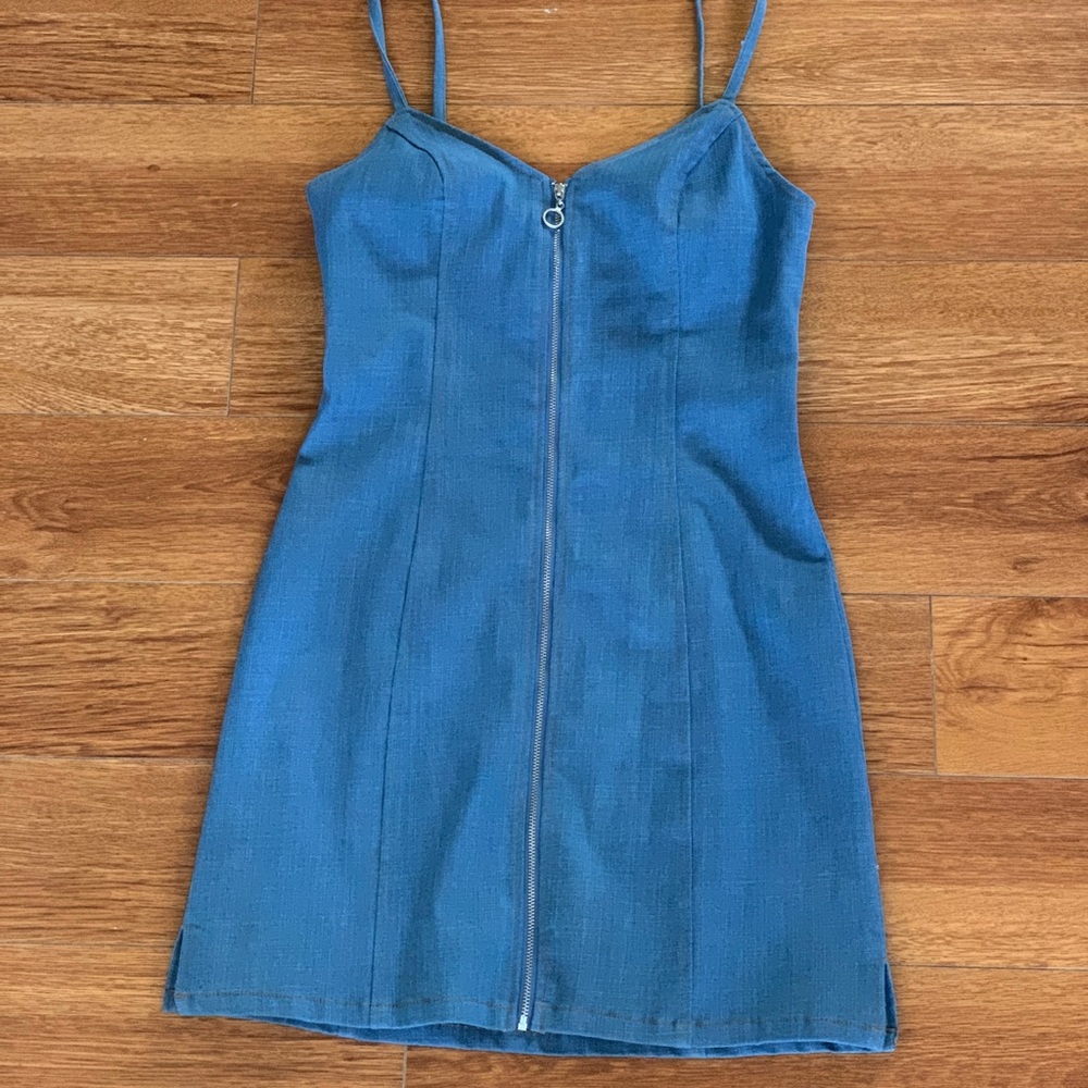 Wild Honey denim zip mini dress S